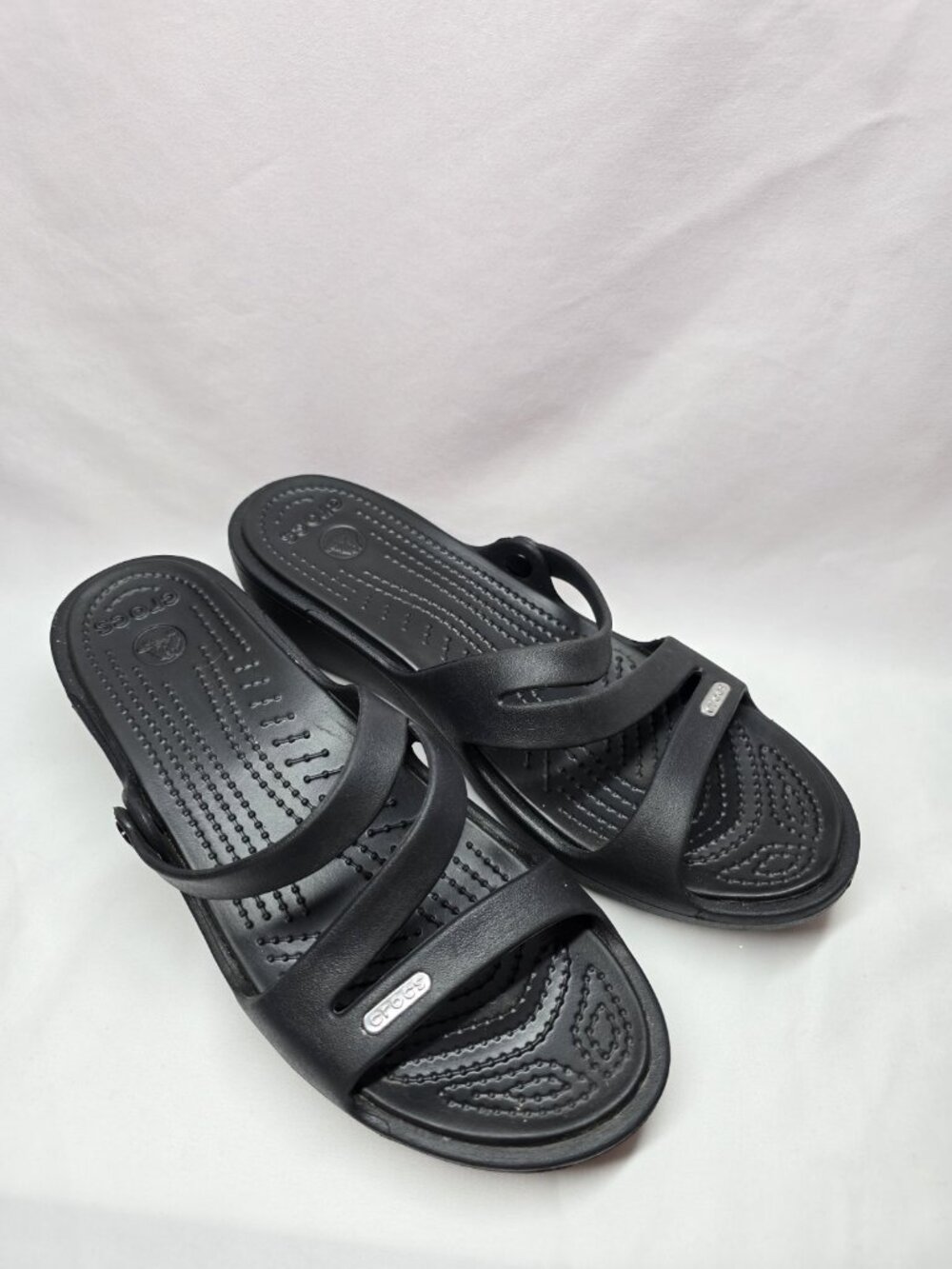 Crocs Patricia Wedge Strappy Slide Slip On Sandals Womens Size 9 Black